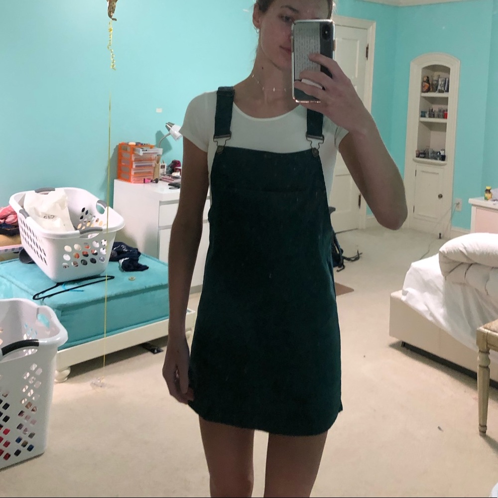 Green corduroy overall dress